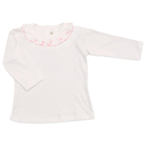 Pink Bows Embroidered Pima Cotton Blouse LS