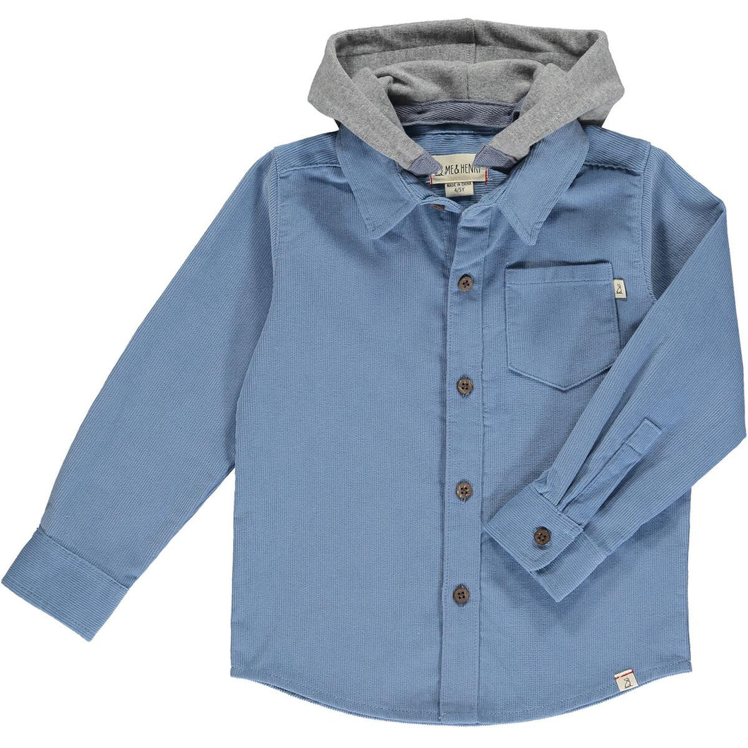 Erin Hooded Woven Shirt- Blue Corduroy