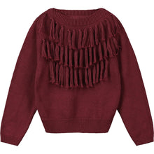 Load image into Gallery viewer, Longline Fringed Knit Sweater- Dark Plum
