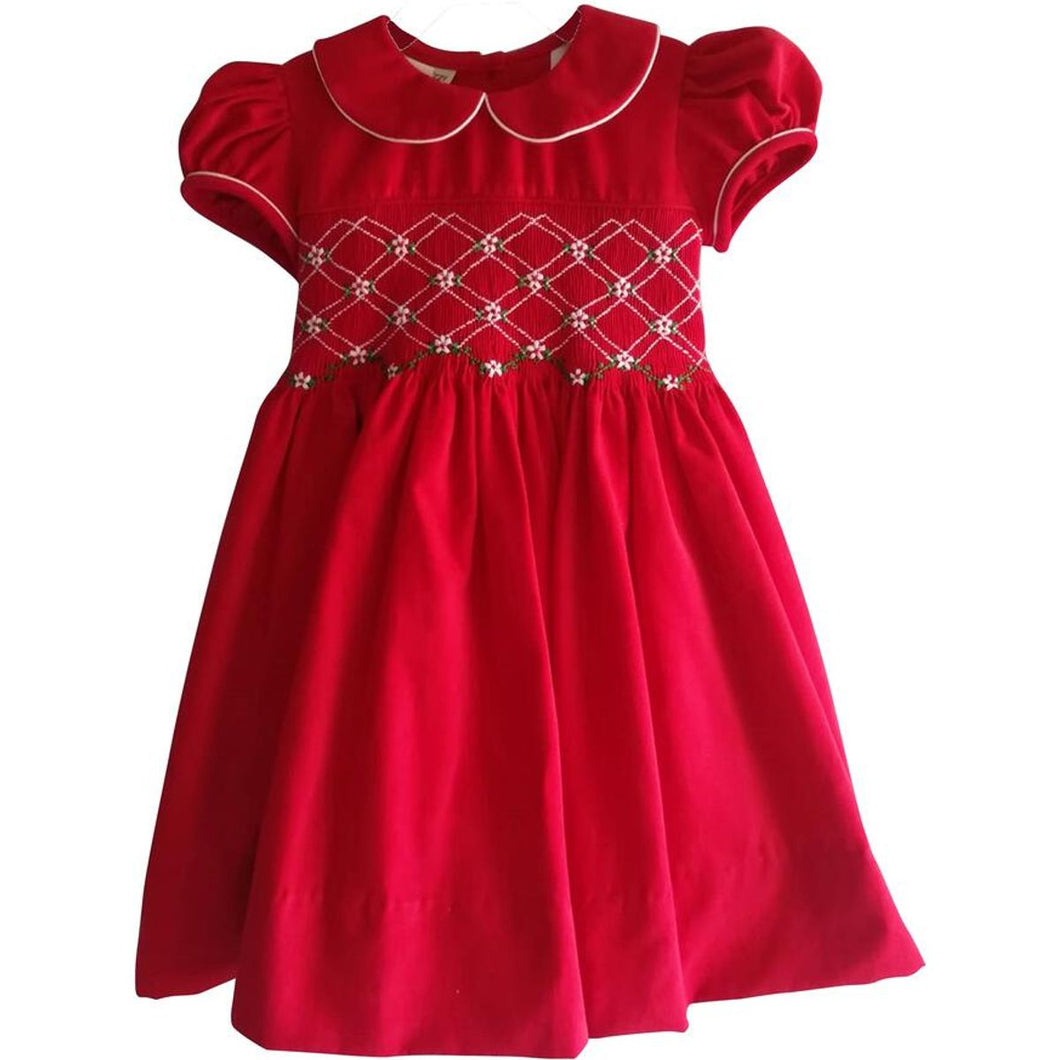 Red Corduroy Smocked Waist Dress