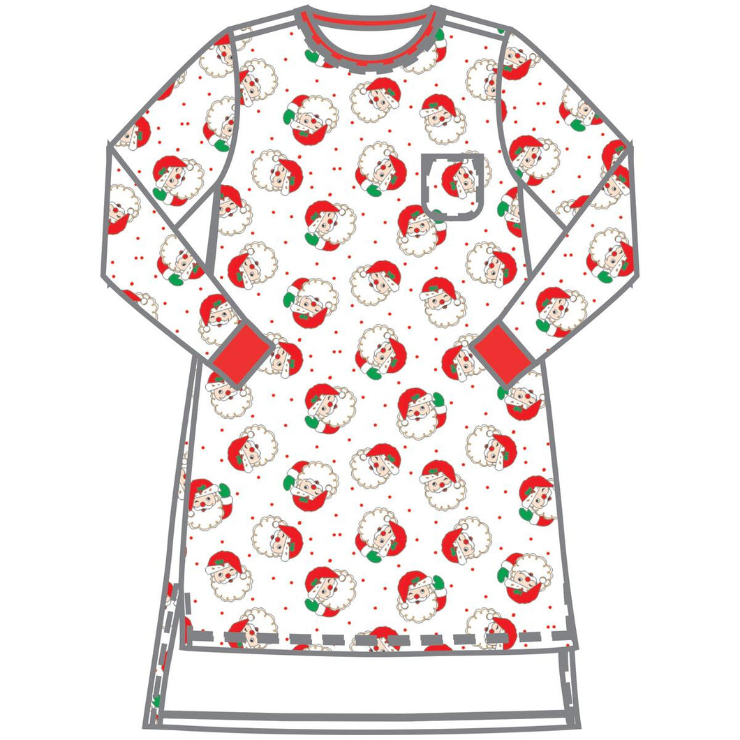 Winking Santa Print Red Nightdress