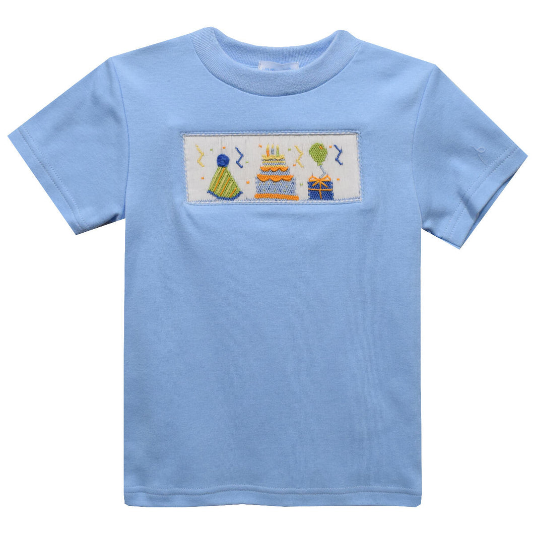 Birthday Smocked Knit Shirt -Light blue