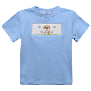 Puppies Smocked Knit Shirt- Light Blue