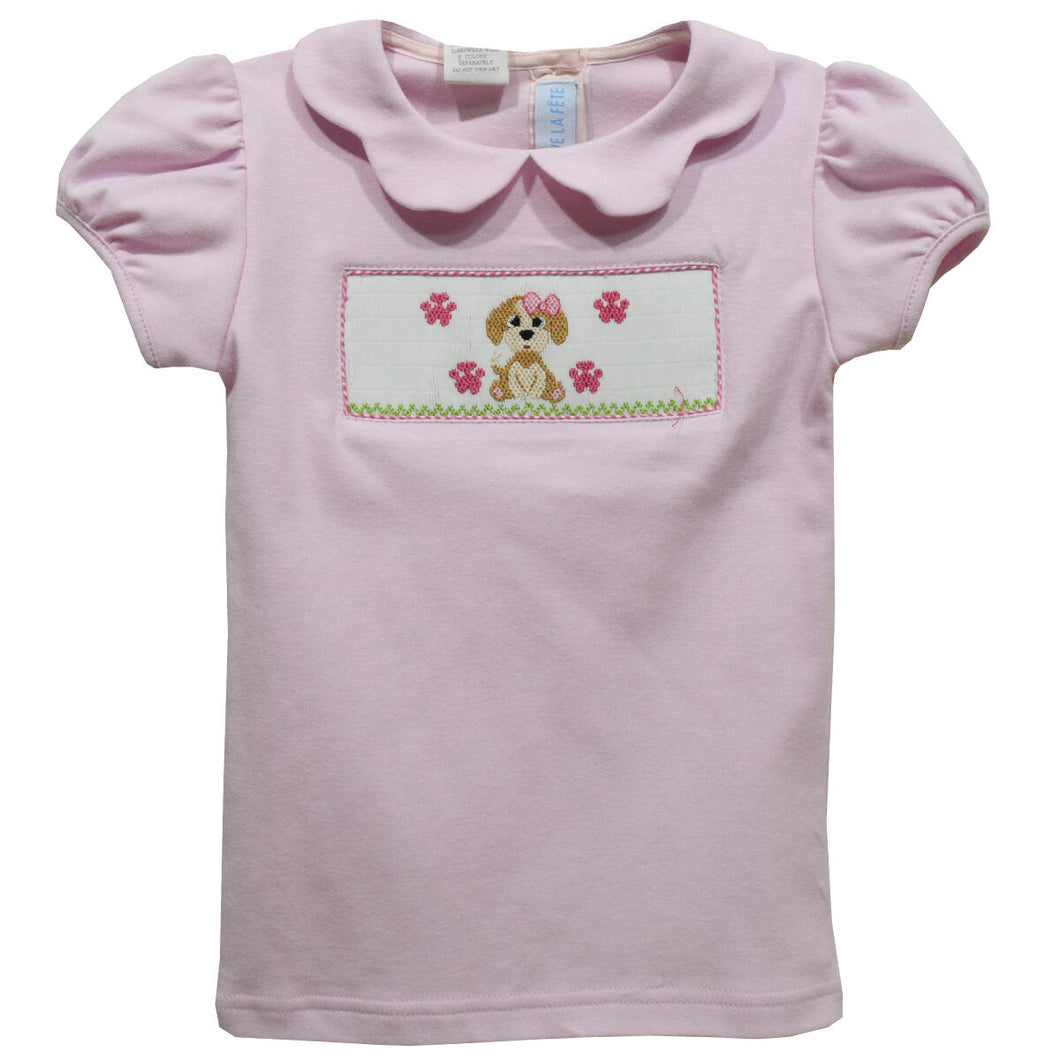Puppies Smocked Pink Knit Puff Sleeve Top