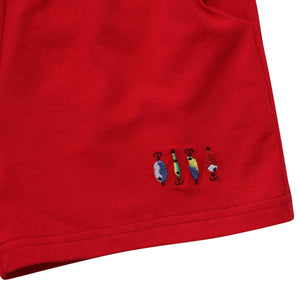 Fishing Lures Embroidered Shorts in Red