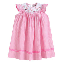 Load image into Gallery viewer, Pink Striped Flamingo Smocked Bishop Dress
