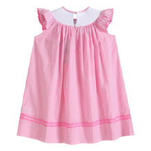 Load image into Gallery viewer, Pink Striped Flamingo Smocked Bishop Dress
