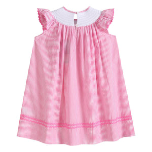 Pink Striped Flamingo Smocked Bishop Dress