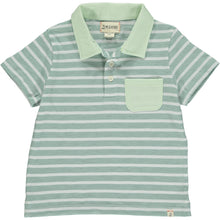 Load image into Gallery viewer, Sage &amp; White Stripe Anchor Polo
