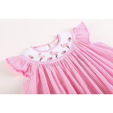 Load image into Gallery viewer, Pink Striped Flamingo Smocked Bishop Dress
