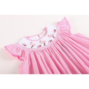 Pink Striped Flamingo Smocked Bishop Dress