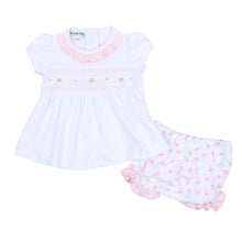 Load image into Gallery viewer, Tessa&#39;s Classics Pink Smocked Printed Ruffle Diaper Cover Set
