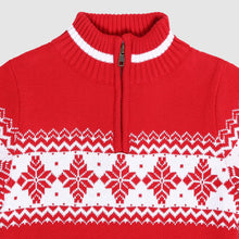 Load image into Gallery viewer, Alpine 1/4 Zip Snow Flake Sweater- Red/White
