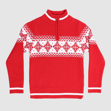Load image into Gallery viewer, Alpine 1/4 Zip Snow Flake Sweater- Red/White
