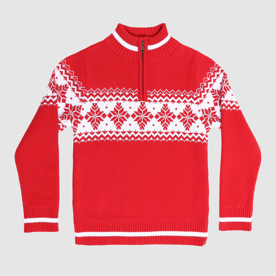 Alpine 1/4 Zip Snow Flake Sweater- Red/White