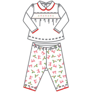 Chloe's Classics Red Smocked Printed Pant Set