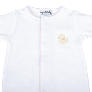 Precious Ducklings Pink Embroidered Footie