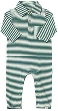 Load image into Gallery viewer, Green/ White Stripe Kingston Polo Romper
