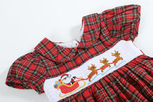 Load image into Gallery viewer, Christmas Plaid Santa Sleigh Smocked Dress- Red
