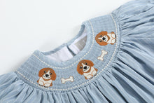Load image into Gallery viewer, Puppy Smocked Bishop Dress- Light Blue
