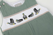 Load image into Gallery viewer, Mallard Smocked Overalls- Sage
