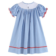 Load image into Gallery viewer, School Supplies Smocked Bishop Dress- Blue Gingham
