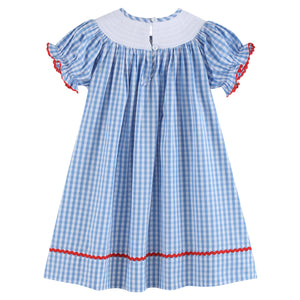 School Supplies Smocked Bishop Dress- Blue Gingham