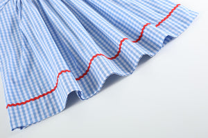 School Supplies Smocked Bishop Dress- Blue Gingham