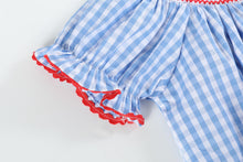 Load image into Gallery viewer, School Supplies Smocked Bishop Dress- Blue Gingham
