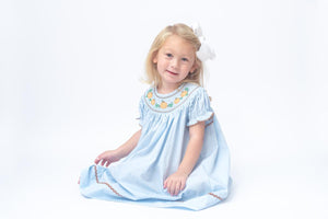 Pumpkin Smocked Bishop Dress- Blue