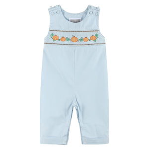 Pumpkin Smocked Overalls- Blue