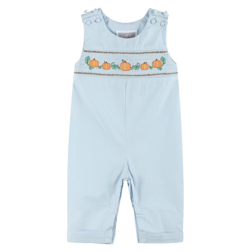 Pumpkin Smocked Overalls- Blue