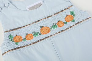 Pumpkin Smocked Overalls- Blue