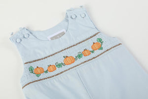 Pumpkin Smocked Overalls- Blue