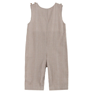 Pumpkin & Corn Tractor Smocked Overalls- Brown Gingham