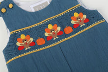 Load image into Gallery viewer, Turkey Smocked Overalls- Cobalt Blue
