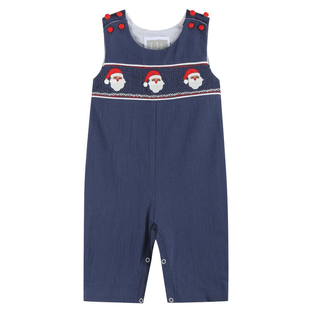 Santa Smocked Overalls- Navy Blue