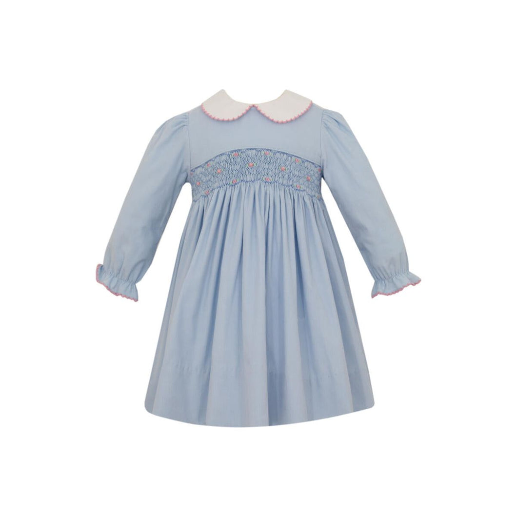 Martha Smocked Dress- Blue Corduroy