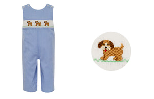 Puppies Smocked Jon Jon- Blue Gingham