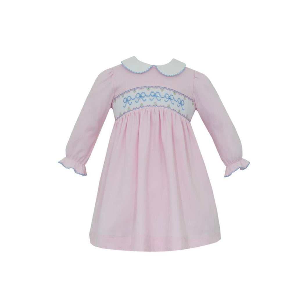 Bows Smocked Dress- Pink Knit