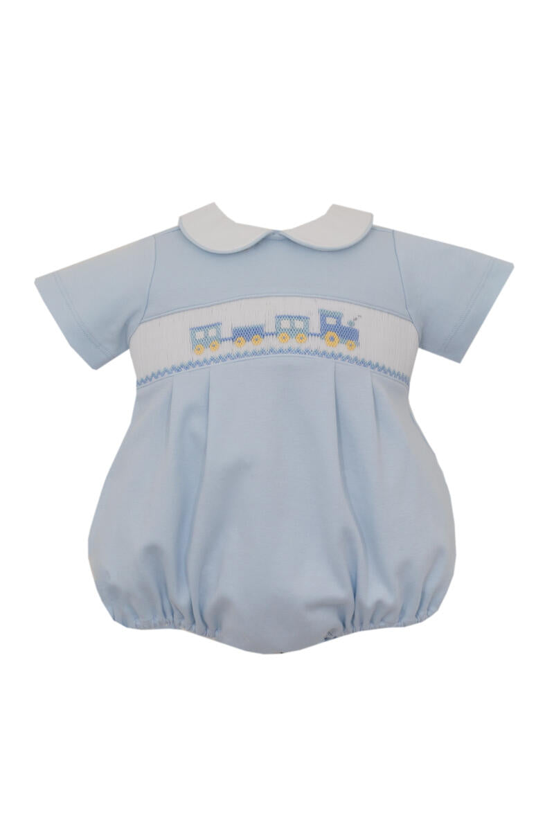 Train Smocked Bubble- Light Blue Knit