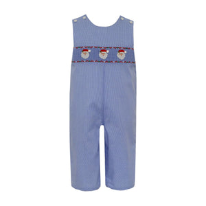 Santa's Face Smocked Jon Jon- Blue Microcheck