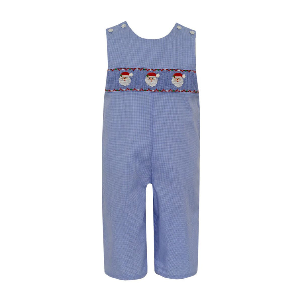 Santa's Face Smocked Jon Jon- Blue Microcheck
