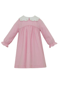 Scalloped Embroidered Collar Dress- Pink Corduroy