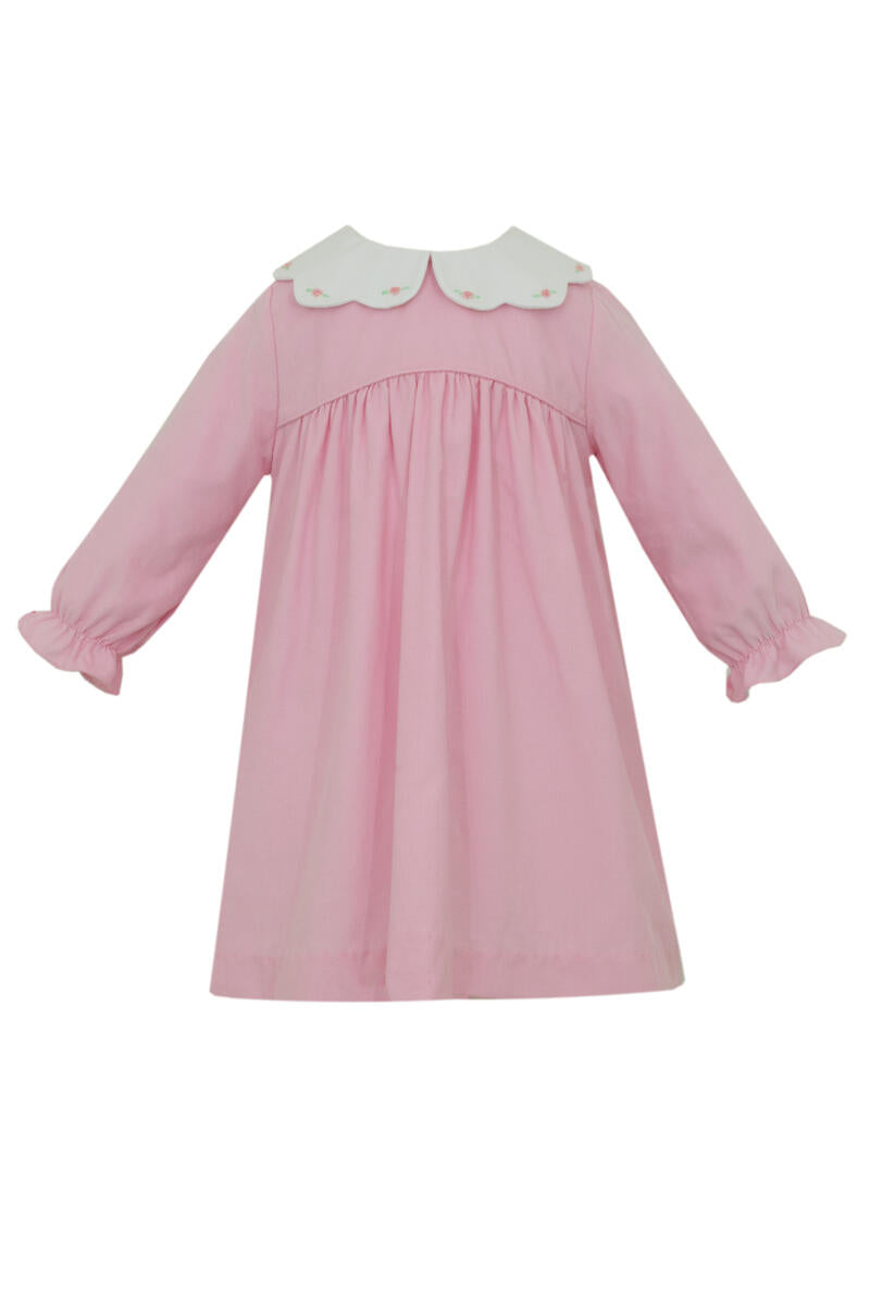 Scalloped Embroidered Collar Dress- Pink Corduroy