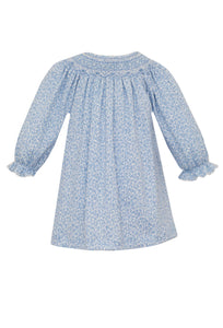 Liberty Floral Carol Smocked Bishop Dress- Blue Knit