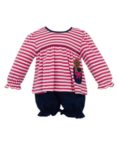 Puppy Pocket Applique Bloomer Set- Hot Pink Stripe