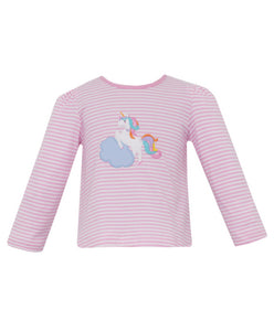 Unicorn Applique Shirt in Pink Stripe Knit