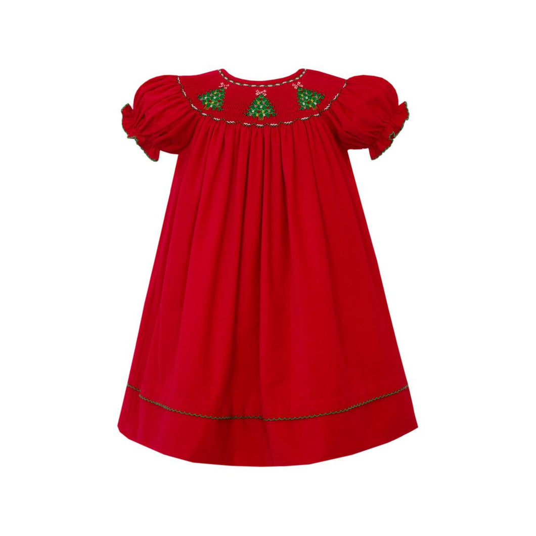 X-Mas Tree Bishop Dress- Red Corduroy