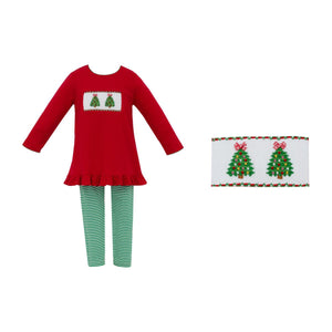 X-Mas Tree Legging Set- Red/ Green Knit